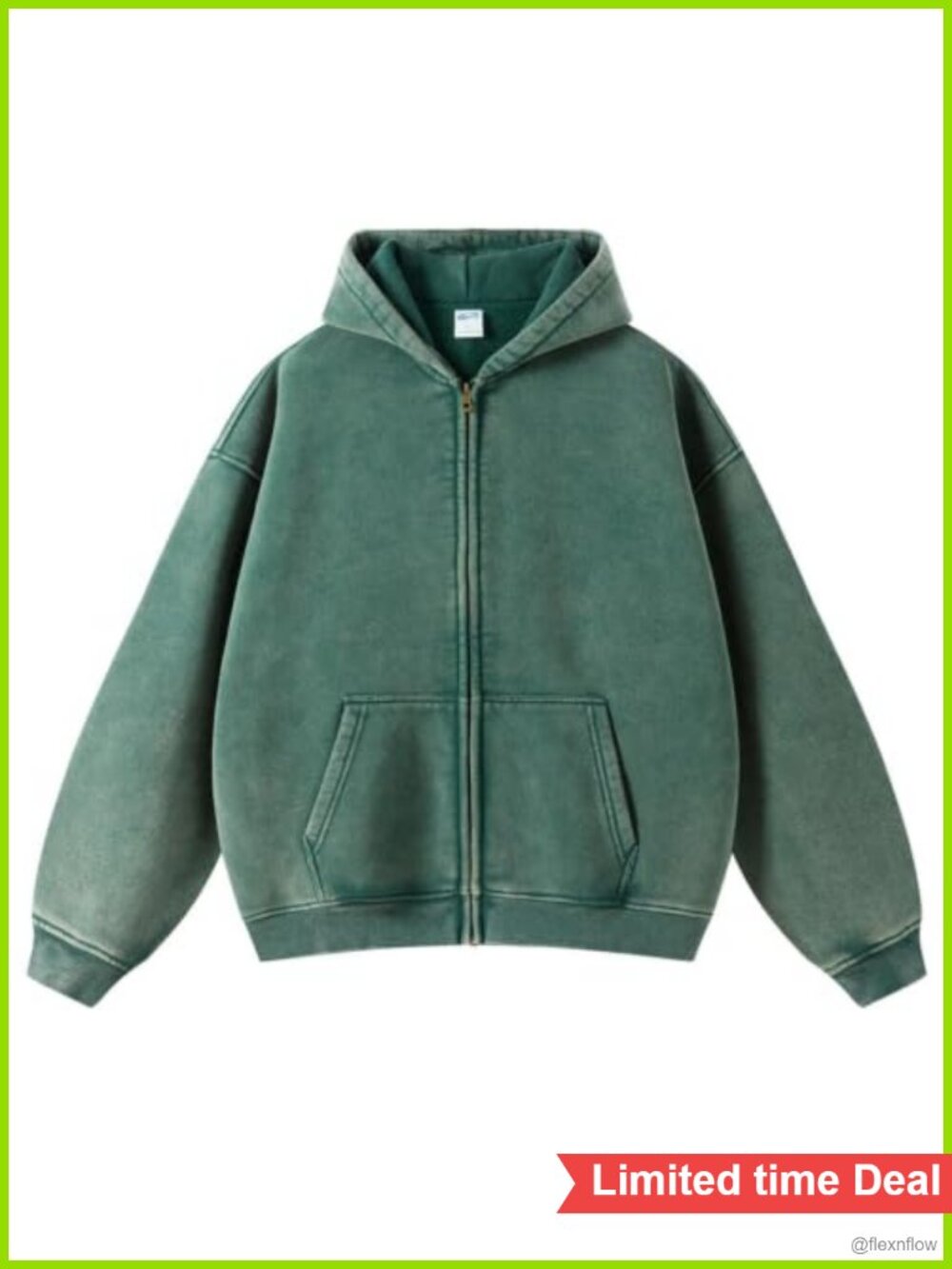 Unisex Zip Up Hoodie Oversized Acid Wash Y2K Jacket Fleece Pockets Long Sleeve